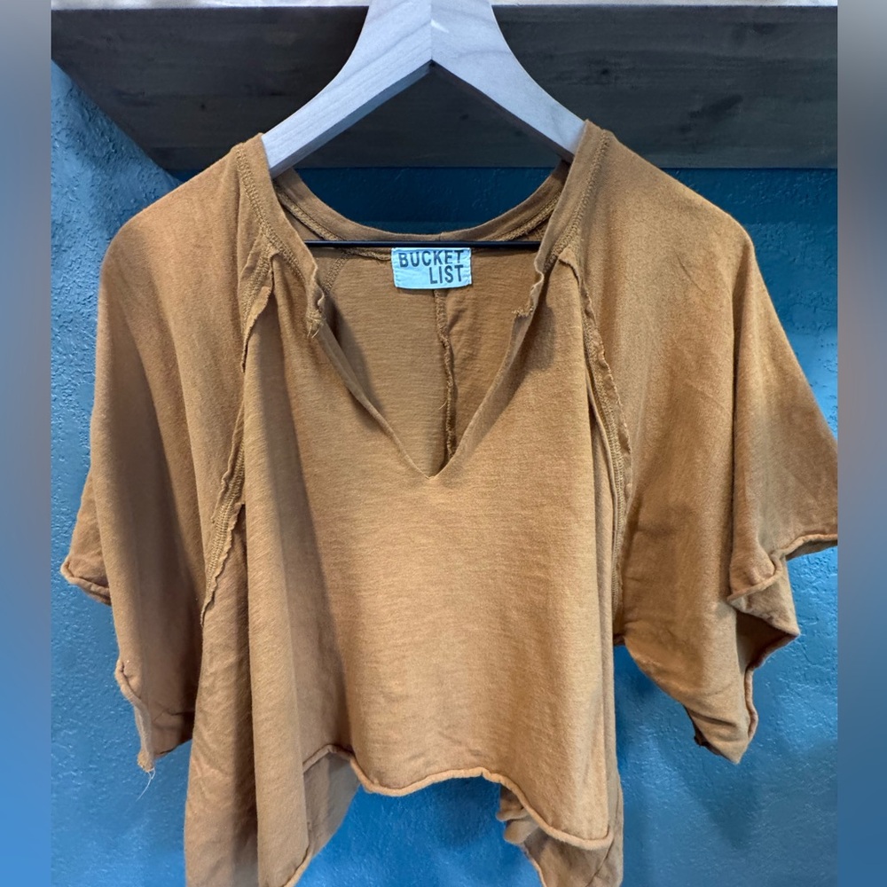BUCKETLIST Rust Brown Cropped V‑Neck Top